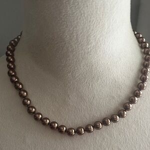 Glass Faux Pearl Necklace in Bronze Color